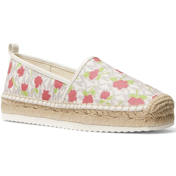 NIB size 10 Michael Kors Lenny MK Logo Espadrilles Vanilla Light Cream Roses NEW - Picture 5 of 6